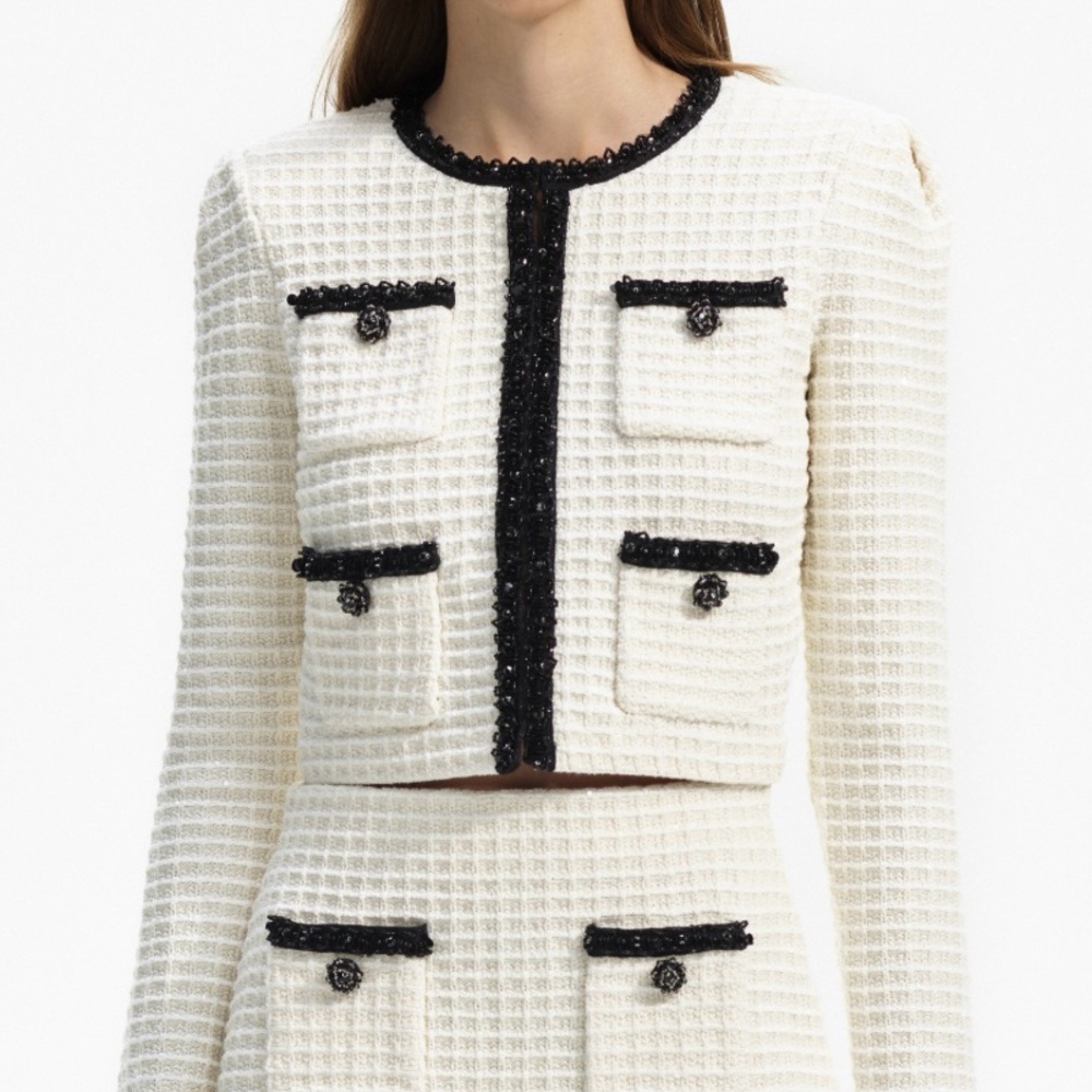 Self-Portrait CREAM TEXTURED KNIT CARDIGAN size S